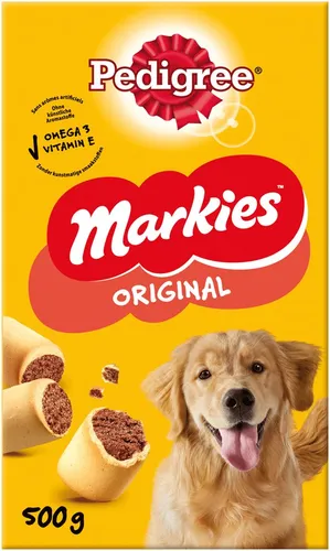 Pedigree Hundesnacks Markies Trios 500 g - Leckere Hundesnacks für zwischendurch, mit drei köstlichen Geschmacksrichtungen in einer Packung – ideal für glückliche und zufriedene Hunde.