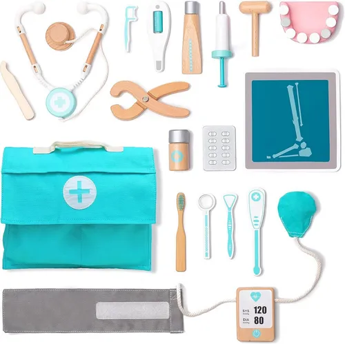 Esun Spielzeug-Arztkoffer Holz Arztkoffer Kinder Spielset Doktorkoffer Spielzeug 18 St., (SET, 18-tlg., Komplettset), Geschenk für Mädchen Jungen ab 3 4 5 6 7 8 Jahre