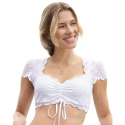 Nina von C. Dirndl-Bluse Kurzarm Damen, 40, Weiß - Blusen & Tuniken für Damen, kombiniert traditionelle Eleganz mit modernem Chic. Halbtransparente Spitze sorgt für eine romantische Note und perfekten Sitz unter Dirndln.