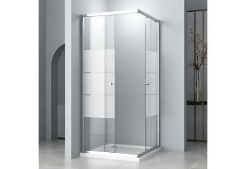 Hopibath Eckdusche Duschkabine milchglas H:185cm, BxT: 80x80 cm, 5mm Sicherheitsglas, Eckeinstieg Schiebetür, mit Alurahmen, Magnetdichtleisten, Aluprofile mit 20mm Verstellbereich