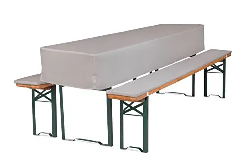 TexDeko Bierbankauflagen gepolstert 220x25x2cm mit Tischdecke 3TLG Set für Bierzeltgarnitur (220x50x30cm Grau)