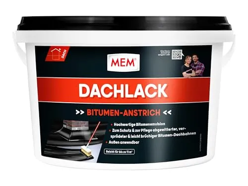 MEM Bitumen Dachlack 5 l - Dachabdichtung, hochwertige Bitumenbeschichtung für langlebigen Schutz gegen Witterungseinflüsse.