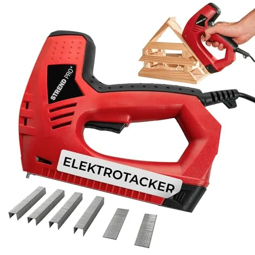 STREND PRO Elektrotacker 45W | Elektrischer Tacker für Holz | Tackerpistole Klammern Typ 53 (8-14 mm), Nägel Typ 8 (15 mm) | Elektro Tacker | Tacker