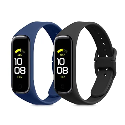 kwmobile 2x Uhrenarmband für Samsung Galaxy Fit 2 Armband - Fitnesstracker Band Set aus TPU Silikon - Ersatzarmband Smartwatch - Schwarz Dunkelblau