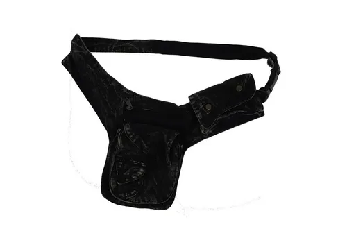 KUNST UND MAGIE Bauchtasche Sidebag Stonewashed - Gürteltasche im angesagten Stonewashed-Design, ideal für Festivals und lässige Outfits, Farbe: Schwarz