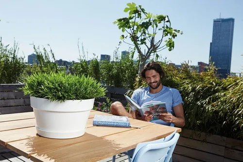 elho Loft Urban Schale 35 - Blumentopf für Außen, frostbeständig und mit praktischem Wasserreservoir in edlem Weiß