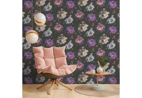 Vliestapete Blumen Vintage Floral Aquarell Schwarz Weiß Lila 39609-1 (3,46€/1qm)