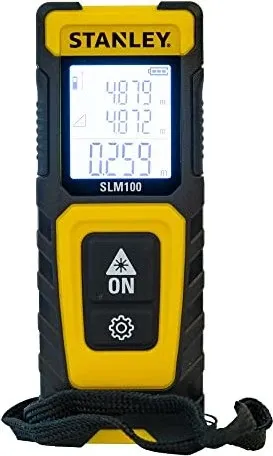 STANLEY Medidor láser 30m - SLM100 - Messgerät mit 30m Reichweite und 3mm Genauigkeit, ideal für präzise Messungen. Robustes Design mit Anti-Rutsch-Griff und IP40 Schutz, perfekt für Bau- und Renovierungsprojekte.