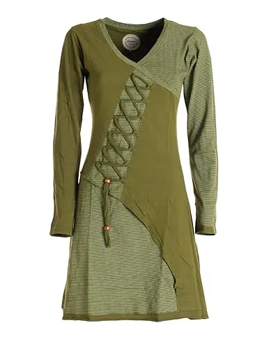 Vishes - Alternative Bekleidung - Asymmetrisches Langarm Damen Baumwoll-Keid Shirt-Kleid Olive 50