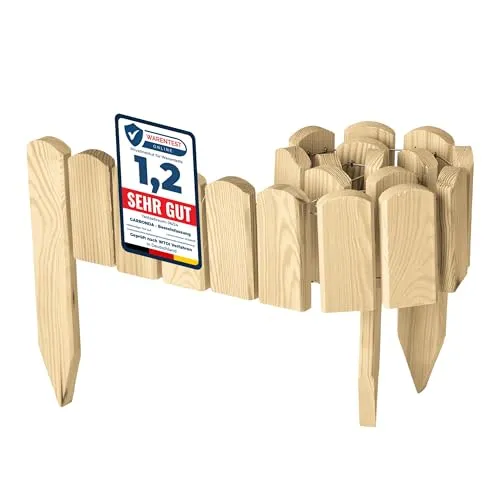 Garronda Beeteinfassung Holz Rollzaun Holzzaun 10 cm x 100 cm imprägniert Flexibler Rollborder Rasenkante Palisade Gartenzaun Umzäunung für Garten GD-0148, Natural (Nicht imprägniert)