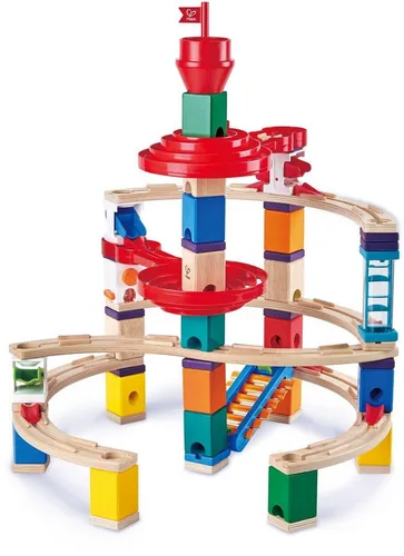 Hape Quadrilla Super Spiralburg - 129-teiliges Murmelbahn-Erweiterungsset, mit Spiralkreiseln und Xylophon-Schiene für kreatives Spielen ab 4 Jahren