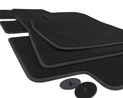 Fußmatten für Tesla Model 3 (alle) Premium Velours Automatten Autoteppich Original Klett Befestigung 3-teilig Schwarz Matten Set