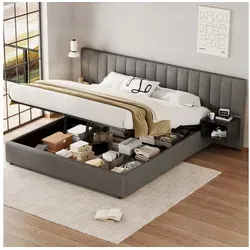 REDOM Polsterbett mit Nachttisch, 160x200 cm