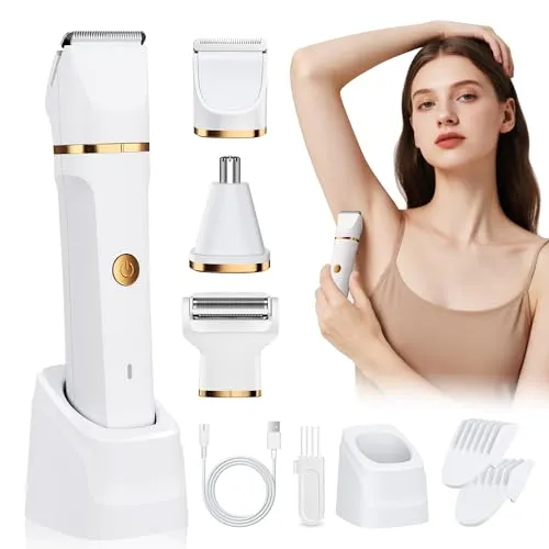 Damenrasierer für Damen, 3-in-1, Bikini-Trimmer IPX7, wasserdicht, Nasentrimmer, wiederaufladbar, Schamhaartrimmer für Damen, nass und trocken, schmerzloser elektrischer Folienrasierer für Körper