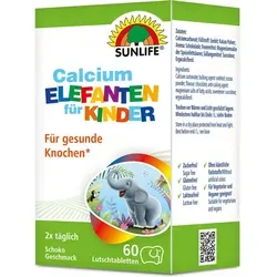 SUNLIFE® Calcium Elefanten Kinder 60 Lutschtabletten Knochen Kalzium Gesundheit Entwicklung Zähne Zahngesundheit Wachstum Kinder