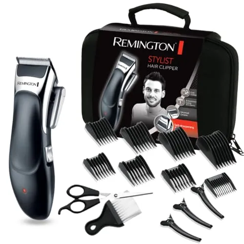 Remington Haarschneidemaschine Profi [selbstschärf. Keramik Klingen mit Einstellhebel/0,5-25mm] Haarschneider Set (8 Aufsteckkämme, Netz-/Akkubetrieb, Lithium, Profi-Koffer mit Friseur Zubehör) HC363C