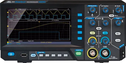 PeakTech 1400 - Kompaktes 2-Kanal Digitales Oszilloskop, 5 MHz Bandbreite und 100 MS/s Sampling-Rate, ideal für präzise Messungen in Hobby und Beruf