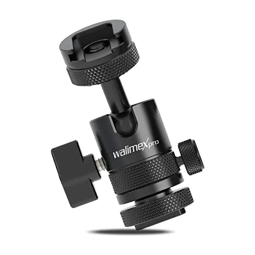 Walimex Pro Multi Mini-Kugelkopf mit Blitzschuh und 1/4 Zoll Anschluss I beidseitig schwenkbar um 180° I für Kameras, Stative, Mikrofone, LEDs I Aluminium Stativkopf Single Shoe I bis 5kg belastbar