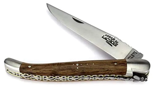 Forge De Laguiole Collection Taschenmesser - 12 cm - Griff fossile Mooreiche - Doppelplatine - Klinge 10 cm und Backen matt