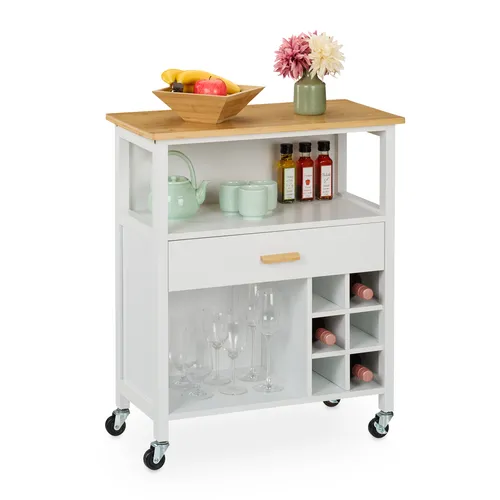 Küchenwagen Servierwagen mit Weinregal - Praktischer Küchenrollwagen mit 4 Rädern für einfache Mobilität, ideal zur Aufbewahrung und Präsentation von Getränken und Speisen.