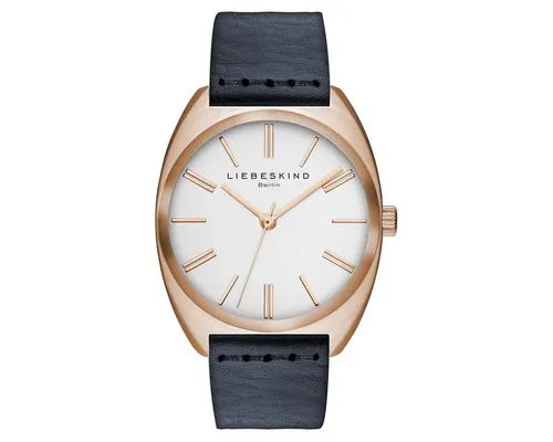 Liebeskind Berlin Quarzuhr LT-0022-LQ - Dunkelblaue Lederarmbanduhr - Armbanduhren mit handgefertigtem Leder im Biker-Used Look, wasserdicht bis 10 ATM und stilvollem Roségold-Gehäuse - perfekt für jeden Anlass.