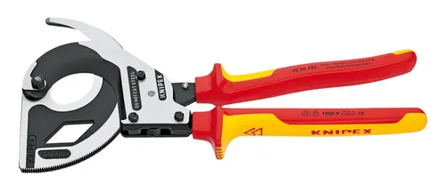 Knipex Kabelschneider 95 36 320 - VDE isoliert, Ratschenprinzip - Schneidwerkzeuge, VDE zertifiziert für Arbeiten bis 1.000V AC, ideal für Aluminium- und Kupferkabel bis 60 mm Ø mit hoher Übersetzung bei geringem Kraftbedarf.
