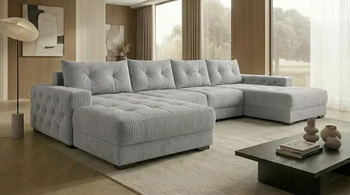 A&J MöbelLand Ecksofa Grau, 320x185 cm – Flexibles Wohnzimmermöbel