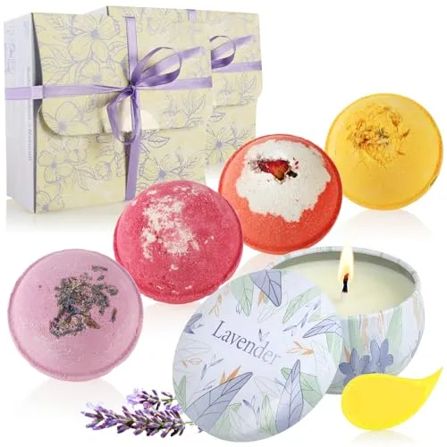 com-four® Geschenk-Box mit 8 Badebomben & 2 Sojawachskerzen - Wellness-Set für jeden Anlass - Entspannung pur: Die sprudelnden Badebomben sorgen für ein angenehmes Bad mit tollen Düften. Inklusive Sojawachskerzen für eine gemütliche Atmosphäre. Perfektes Geschenkset für Valentinstag, Geburtstag oder Muttertag!