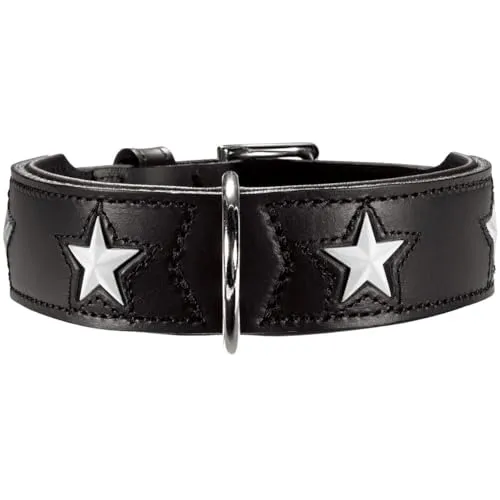 HUNTER MAGIC STAR Hundehalsband - Edles Lederhalsband mit Sternen, Schwarz - Hochwertiges Hundehalsband aus vegetabil gegerbtem Leder, weich und strapazierfähig. Ideal für Hunde mit einem Halsumfang von 35,0 - 39,5 cm und bietet höchsten Tragekomfort.