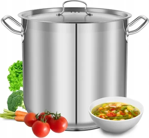 Nutrichef Suppentopf 38L - Großer Edelstahl Kochtopf für Eintöpfe - Kochtöpfe, 38L Fassungsvermögen, ideal für große Gruppen, induktions- und ofenfest, langlebiger Edelstahl mit gleichmäßiger Wärmeverteilung.