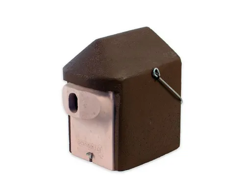 Naturschutzprodukt Nisthöhle Typ 2GR oval braun – räubersicher - Hängende Nisthöhle aus Holzbeton mit ovaler Form, ideal für Vögel. Mit einem Eingang von 30 x 45 mm bietet sie Schutz und Sicherheit für Nistende. Größe: Mittel, Höhe: 31 cm.
