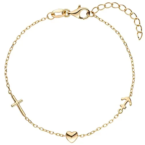 Schmuck Krone Armband mit 3 Anhängern Glaube Liebe Hoffnung - Elegantes Armband aus 925 vergoldetem Silber mit 3 bedeutungsvollen Anhängern, ideal für Damen, die Stil und Inspiration suchen.