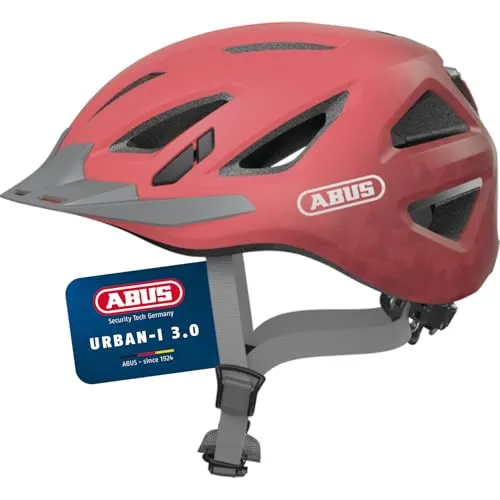 ABUS Stadthelm Urban-I 3.0 - Fahrradhelm mit Rücklicht und Magnetverschluss, Koralle, Größe L - Fahrradhelm mit hoch angebrachten LED-Rücklicht für 180° Sichtbarkeit, ideal für Sicherheit und Komfort beim Fahren in der Stadt.