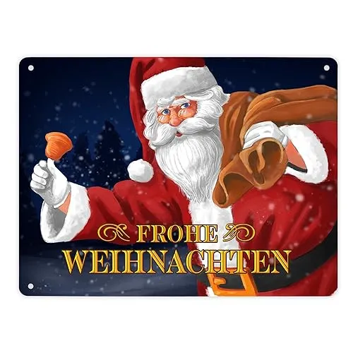 Frohe Weihnachten Weihnachtsmann Metallschild XL in 21x28 cm als Dekoration für Weihnachtsstimmung bis an die Haustür um deine Gäste willkommen zu heißen