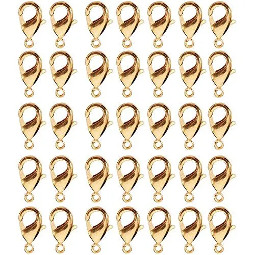 Tweal Karabiner Verschluss,100 Stück Versilberte Karabinerverschlüsse Schmuckverschlüsse für Halsketten Armband,Anhänger,Fußkette,Schmuckherstellung (Gold 12mm)