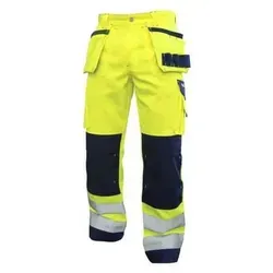 DASSY® Glasgow Warnschutzhose Gr. 53 – NEONGELB/DUNKELBLAU mit Kniepolstertaschen - Robuste Warnschutzhose für optimale Sichtbarkeit und Funktionalität. Mit verstellbaren Kniepolstertaschen und praktischen Holstertaschen ausgestattet, ideal für die Arbeit im Freien.