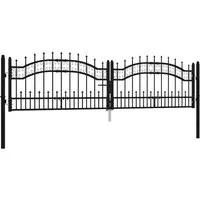 vidaXL Zauntor mit Speerspitzen Schwarz 305x120 cm - Gartentor aus pulverbeschichtetem Stahl, rost- und korrosionsbeständig, ideal für Sicherheit und Stil im Garten. Inklusive Montageanleitung und robustem Verschlusssystem.
