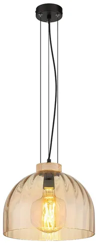 Pendelleuchte Hängeleuchte schwarz matt mit Glas amber und Holz - Moderne Deckenleuchte für stimmungsvolle Akzente in jedem Raum. Ideal für Esszimmer, Wohnzimmer und Küche. Stilvolles Design mit hochwertigen Materialien für eine ansprechende Atmosphäre.
