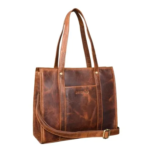 STILORD Ariana Shopper Business Damen Leder Businesstasche Frauen Tote Bag Handtasche Arbeitstasche Bürotasche Vintage Elegant Echtleder Farbe:Kara - Cognac