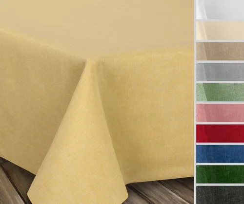 Beautex Fleckenabweisende Tischdecke mit Lotuseffekt, Gelb, Rund 180 cm - Hochwertige Tischdecke in Leinenoptik mit Lotuseffekt, ideal für den Innenbereich. Strapazierfähig und wasserabweisend – perfekt für jeden Anlass. Pflegeleicht und maschinenwaschbar bis 40°C.