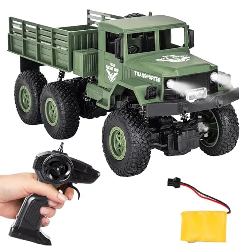 OBEST Remote Militärfahrzeug, 1:18 Geländefahrzeug, 2.4GHz 6WD Analoges Transportfahrzeug, mit Scheinwerfern, geeignet für Jungen und Mädchen über 6 Jahre alt als Spielzeuggeschenk