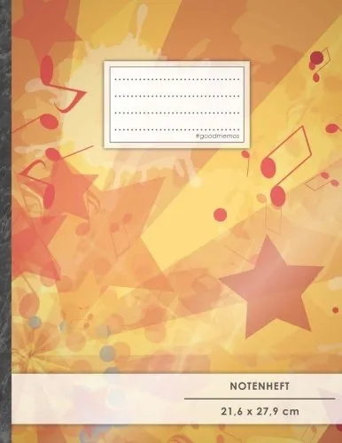 Notenheft: DIN A4 • 48 Seiten, 24 Blatt, 12 Systeme, „Surprising“ • Original #GoodMemos Schulheft • Mit Inhaltsverzeichnis und Seitenzahlen, Noten-Lineatur 14