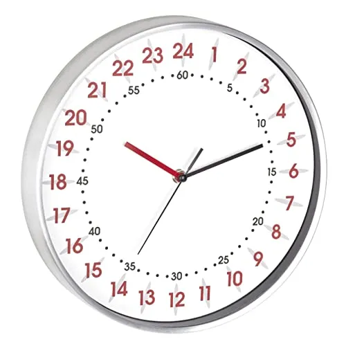TFA Wanduhr 60.3069.02 Quarzuhr, Ø 30 cm, Aluminium, silber - Hochwertige Quarzuhr mit 24 Stunden Ziffernblatt, ideal für präzise Zeitansage. Eleganter Aluminiumrahmen und Echtglasabdeckung machen sie zu einem stilvollen Wohnaccessoire.
