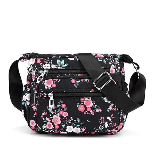 Wafybsre Crossbody-Tasche für Damen, mittelgroße Schulterhandtaschen, Umhängetasche mit mehreren Reißverschlusstaschen, Pfirsichblüte, Medium