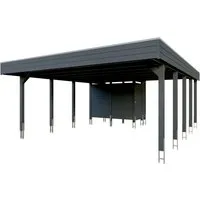 Skan Holz Carport Friesland Hybrid 557 cm x 708 cm Anthrazit - Robuster Flachdach-Carport mit imprägniertem Nadelholz und modernem Aluminium-Trapezprofil, ideal für sicheren Fahrzeugschutz und zusätzlichen Abstellraum.