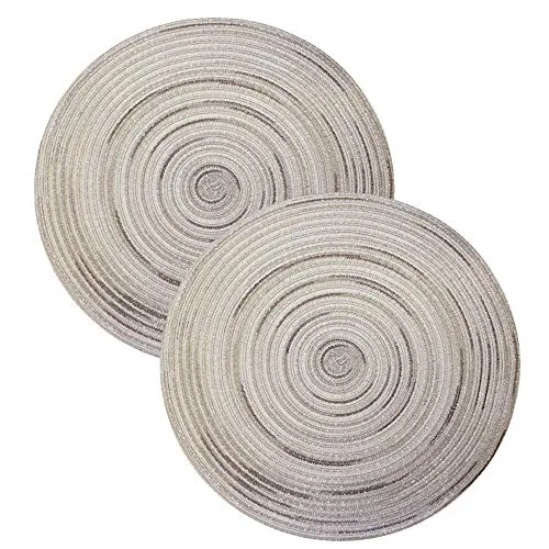 Haus und Deko 2er Set Platzset abwischbar rund ca. 40 cm Tischset Untersetzer meliert #2228 (Natur)