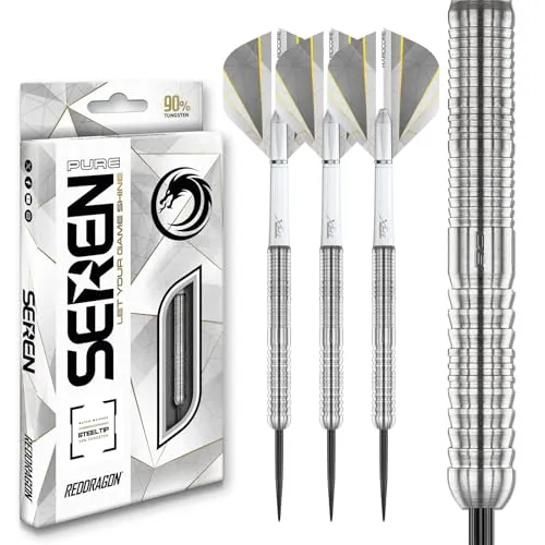 RED DRAGON Darts – Seren Pure 1 22g - 90% Wolfram Professional Stahlspitze Dart-Set mit Dart Flüge und Dartschäfte