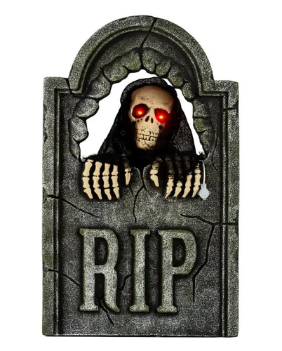 Horror-Shop Dekoobjekt R.I.P. Grabstein mit beweglichem Grim Reaper - Animierter R.I.P. Grabstein mit beweglichem Grim Reaper, sorgt für schaurige Stimmung mit Licht- und Soundeffekten. Perfekt für gruselige Halloween-Dekoration und ein Blickfang auf jeder Feier.
