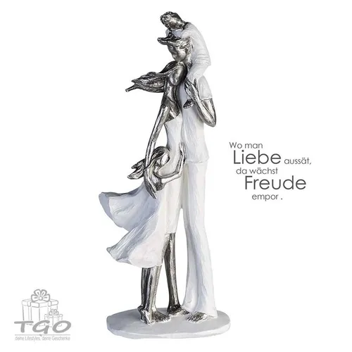 Gilde Skulptur FAMILIENGLÜCK 37x16cm - Dekofigur aus Poly in Weiß und Silber, ideal für romantische Akzente in jedem Raum. Perfekt für Wohnzimmer, Schlafzimmer oder Flur.