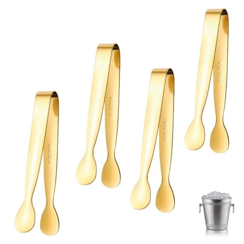 Stück Zuckerzange,Candybar Zangen,Eiswürfelzange,Edelstahl Eiswürfel,Eiszange,Servierzange,Küchenzange,Zuckerwürfel,Metallzange,Professionelle Gebäckzange für Eiswürfel,Dessert, Buffet (Golden) 4